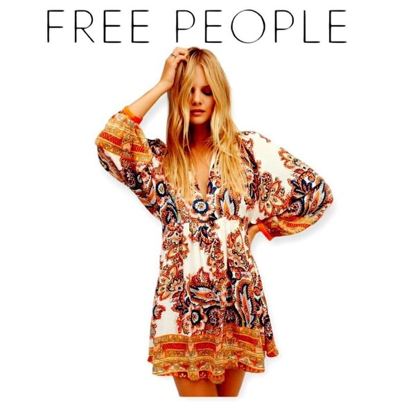 Free People Paisley Boho Mini Dress XS - Picture 1 of 10